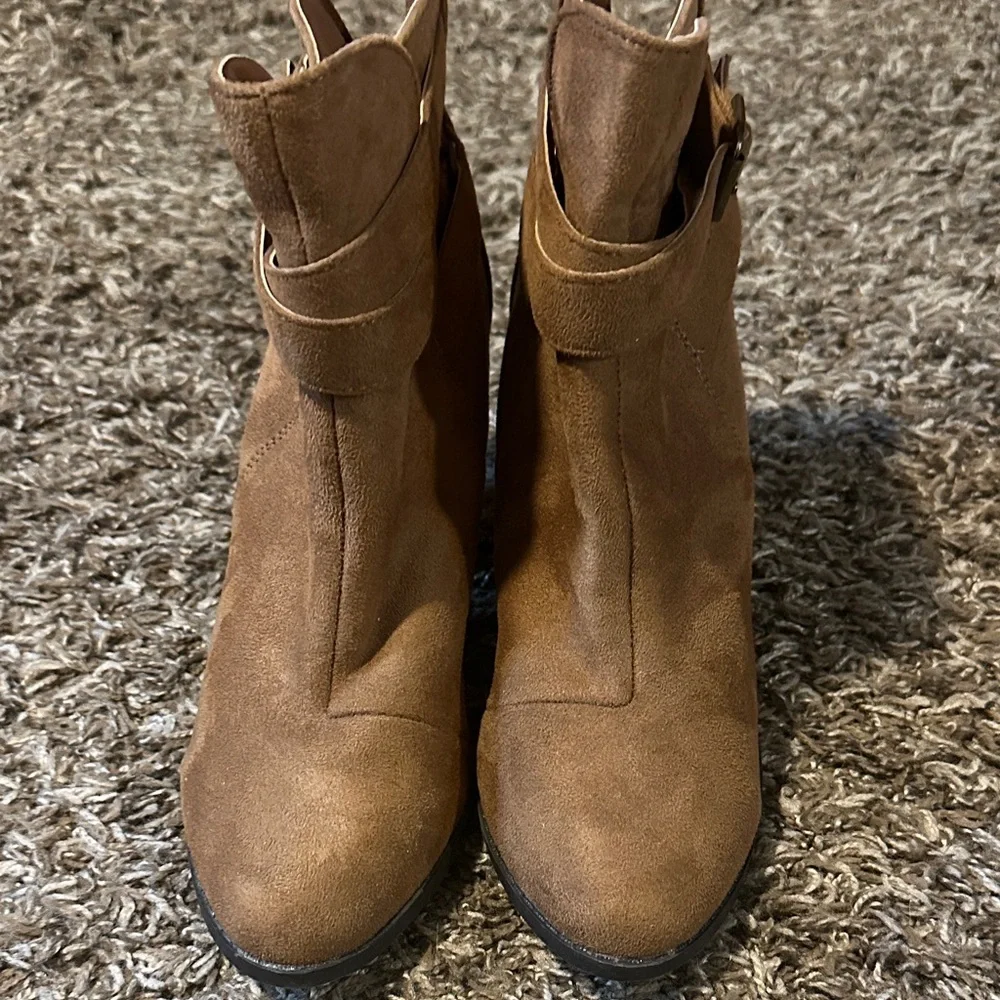 Brown Ankle Boots with Buckle Detail - Picture 2 of 4